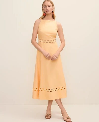 Ann Taylor Halter Dress Linen Blend Tropical Papaya Women's