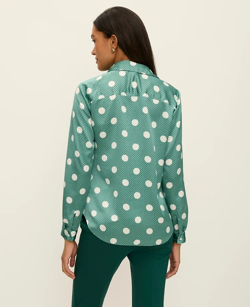 Ann Taylor Dotted Satin Essential Shirt Cool Eucalyptus Women's