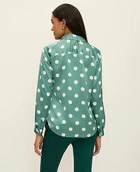 Ann Taylor Dotted Satin Essential Shirt Cool Eucalyptus Women's