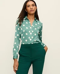 Ann Taylor Dotted Satin Essential Shirt Cool Eucalyptus Women's