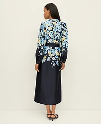 Ann Taylor Floral Satin Midi Shirtdress Sky Gazing Women's