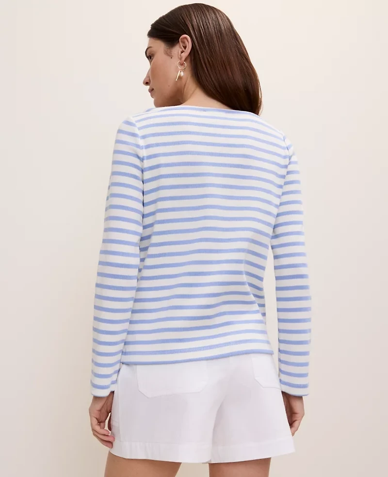 Ann Taylor Weekend Striped Boatneck Top Winter White B Women's