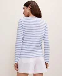 Ann Taylor Weekend Striped Boatneck Top Winter White B Women's
