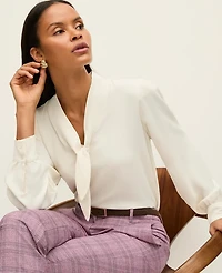 Ann Taylor Bow Blouse Winter White Women's