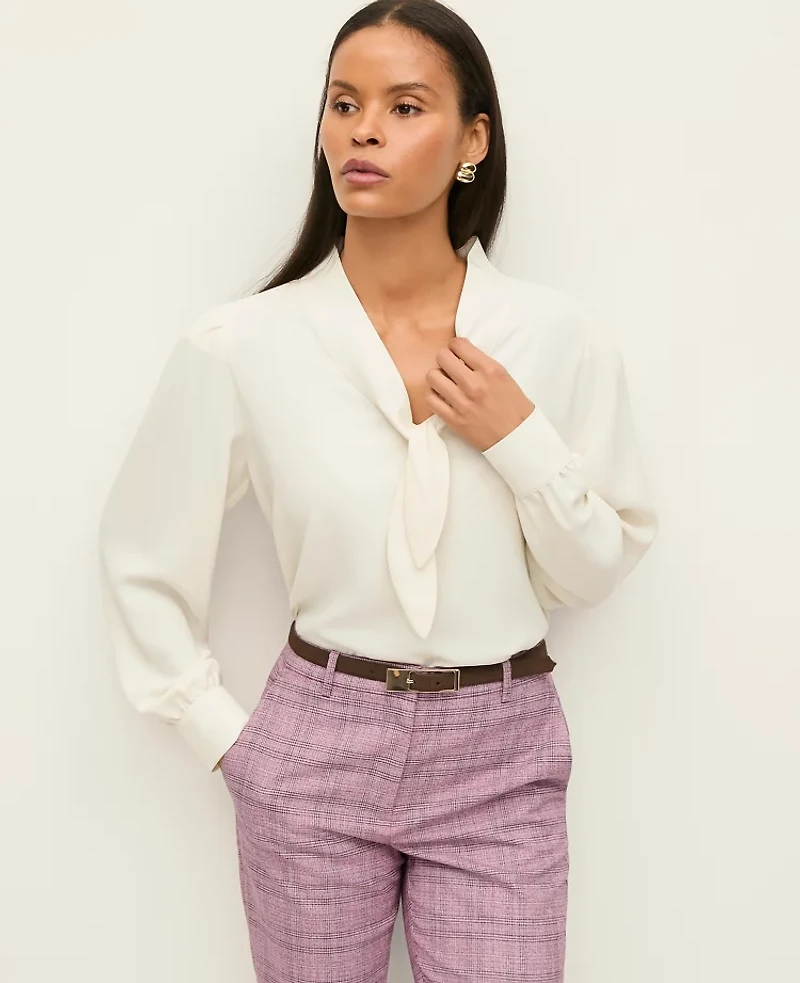 Ann Taylor Bow Blouse Winter White Women's