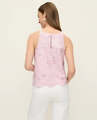 Ann Taylor Petite Eyelet Halter Tank Top Corsage Pink Women's