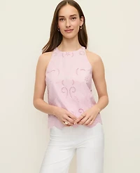 Ann Taylor Petite Eyelet Halter Tank Top Corsage Pink Women's
