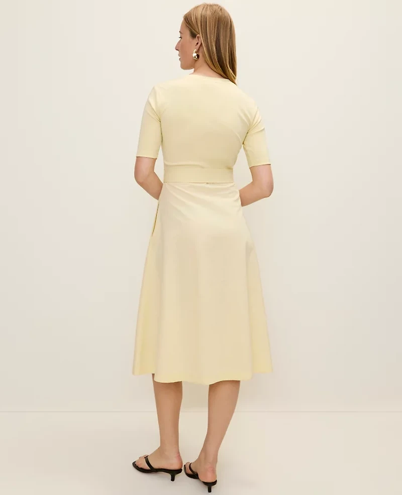 Ann Taylor Petite Mixed Media Flare Midi Dress Yellow Buttercream Women's