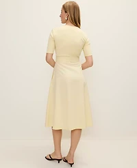 Ann Taylor Petite Mixed Media Flare Midi Dress Yellow Buttercream Women's