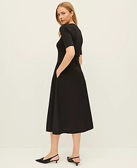 Ann Taylor Petite Mixed Media Flare Midi Dress Black Women's