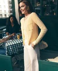 Ann Taylor Petite Weekend Collection Lace Trim Pointelle Cardigan Sun Soaked Women's