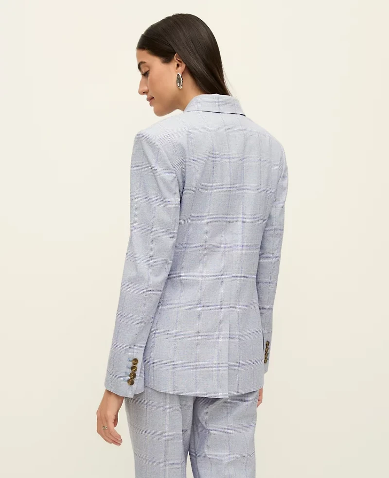 Ann Taylor The Greenwich Blazer Plaid Blue/White Combo Women's