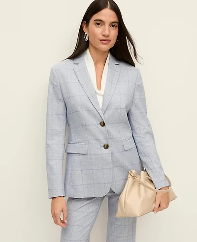 Ann Taylor The Greenwich Blazer Plaid Blue/White Combo Women's