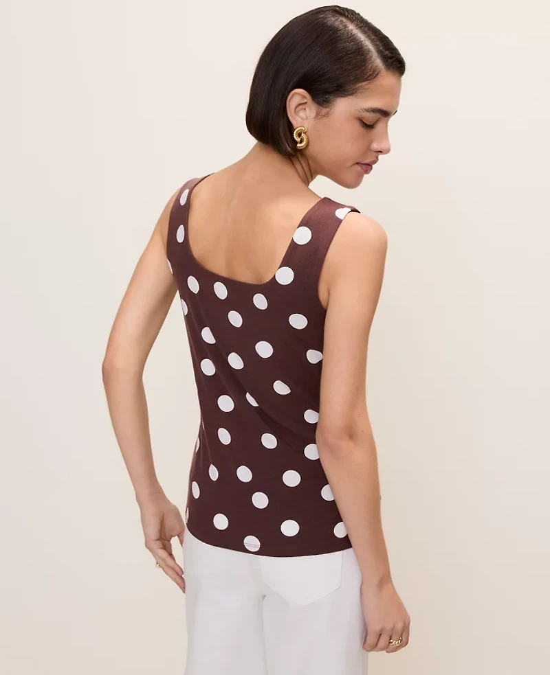Ann Taylor Polka Dot Square Neck Tank Top Rich Walnut Women's