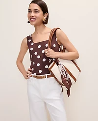 Ann Taylor Polka Dot Square Neck Tank Top Rich Walnut Women's