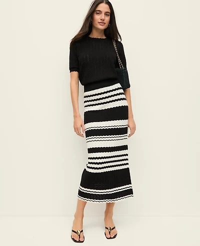 Ann Taylor Petite Striped Midi Sweater Skirt Black Women's
