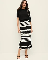 Ann Taylor Petite Striped Midi Sweater Skirt Black Women's