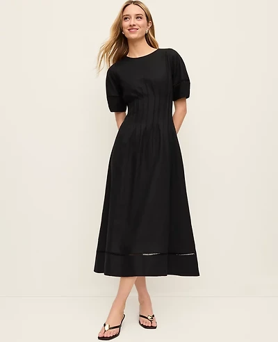 Ann Taylor Petite Pintuck Linen Blend Midi Dress Women's