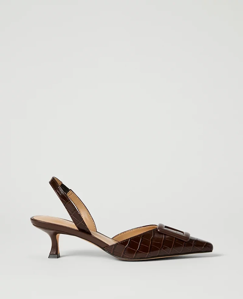 Ann Taylor Croco Slingback Pump Pure Chocolate Women's