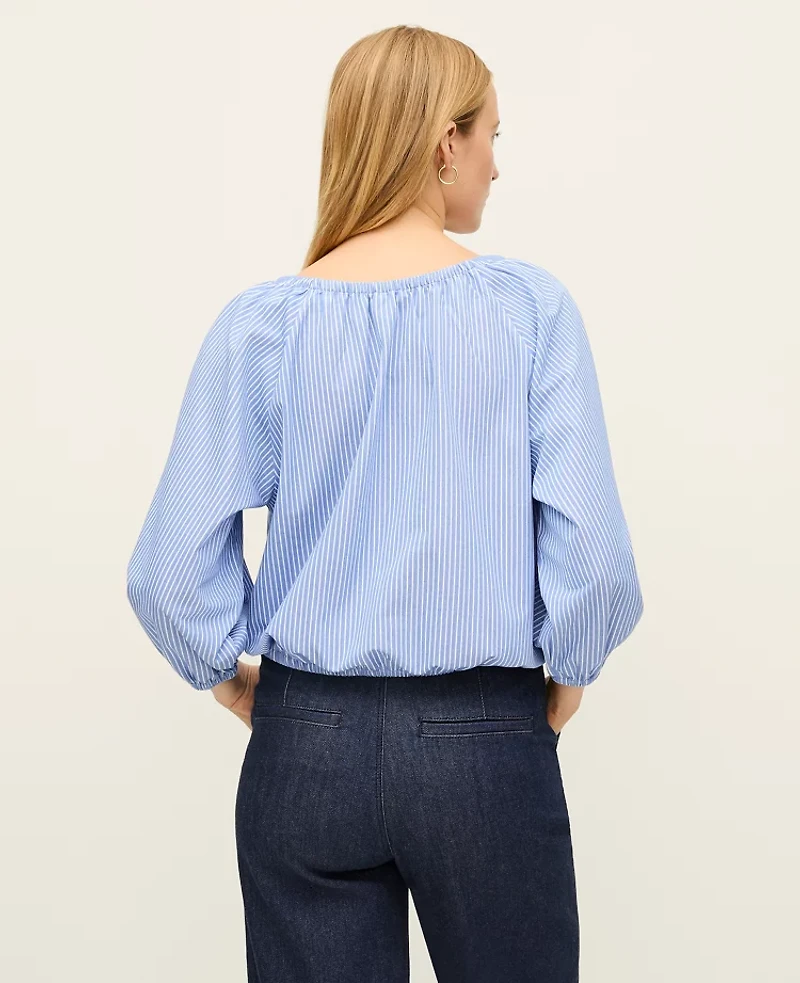 Ann Taylor Petite Striped Bubble Hem Top Blue/White Combo Women's