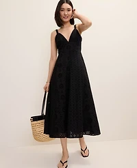 Ann Taylor Studio Eyelet Midi Dress Black Women's