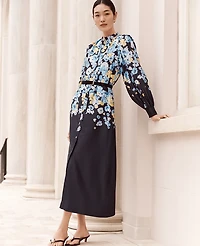 Ann Taylor Petite Floral Satin Midi Shirtdress Sky Gazing Women's