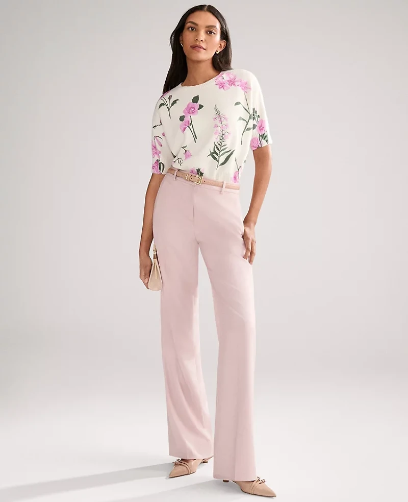 Ann Taylor Floral Jacquard Sweater T-Shirt Pink Women's