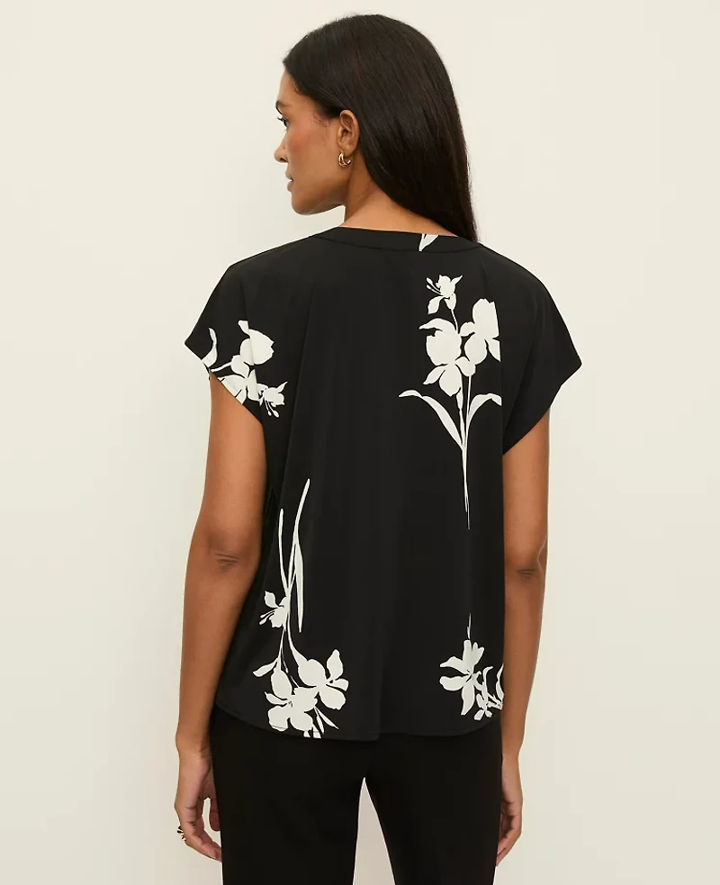 Ann Taylor Floral Mixed Media Top Black Women's