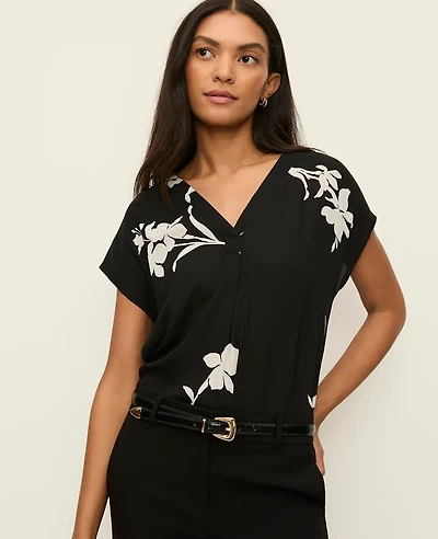 Ann Taylor Floral Mixed Media Top Black Women's