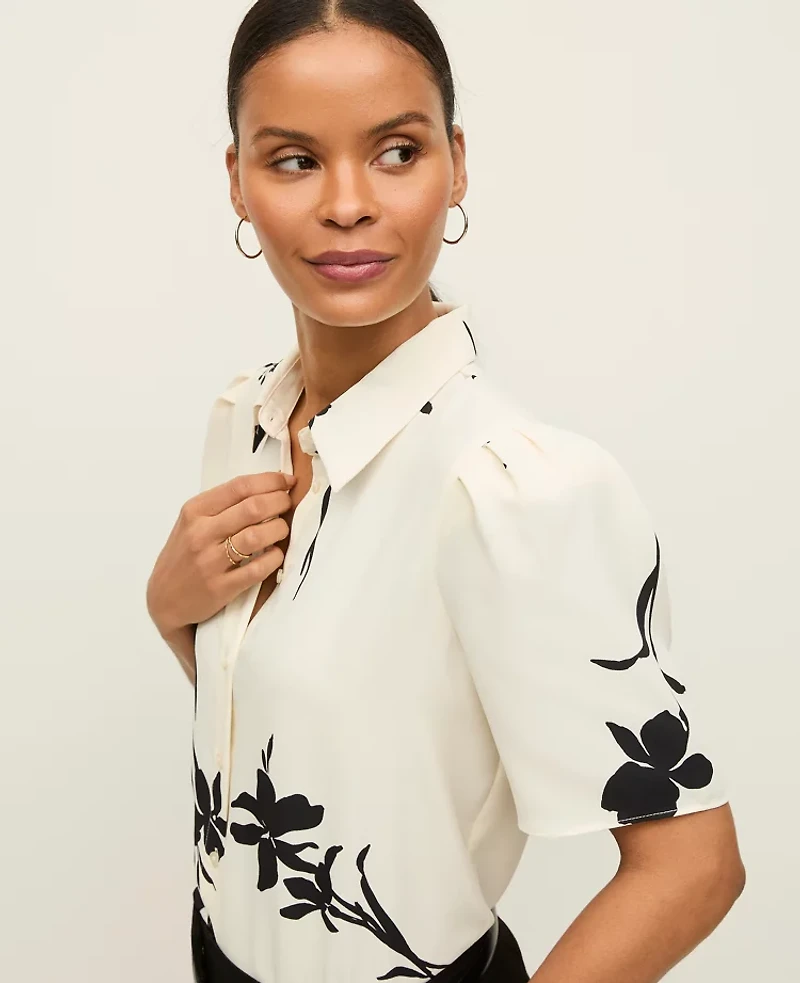Ann Taylor Floral Button Down Shirt Winter White Women's