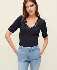 Ann Taylor Weekend Collection Lace Trim T-Shirt Women's