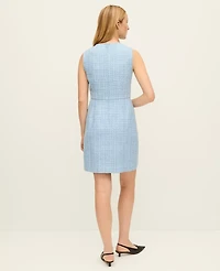 Ann Taylor Petite Tweed Sleeveless Shift Dress Light Blue Multi Women's