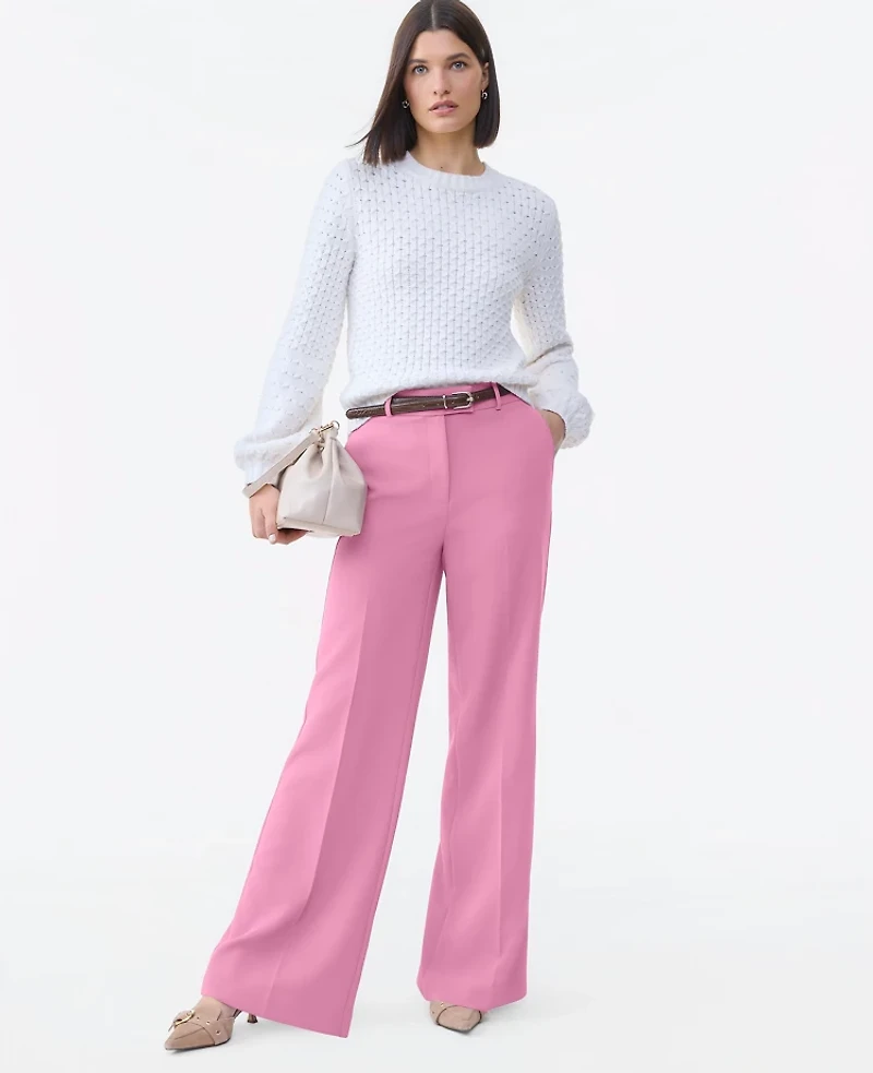 Ann Taylor The Petite Wide-Leg Flare Trouser Fluid Crepe Smokey Rose Women's