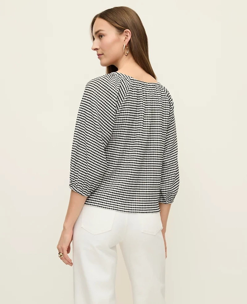 Ann Taylor Petite Gingham Raglan Blouse Black/White Combo Women's
