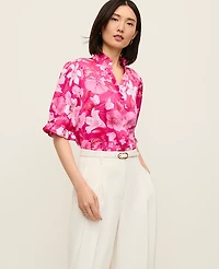 Ann Taylor Floral Ruffle Collar Blouse Bougainvillea Women's