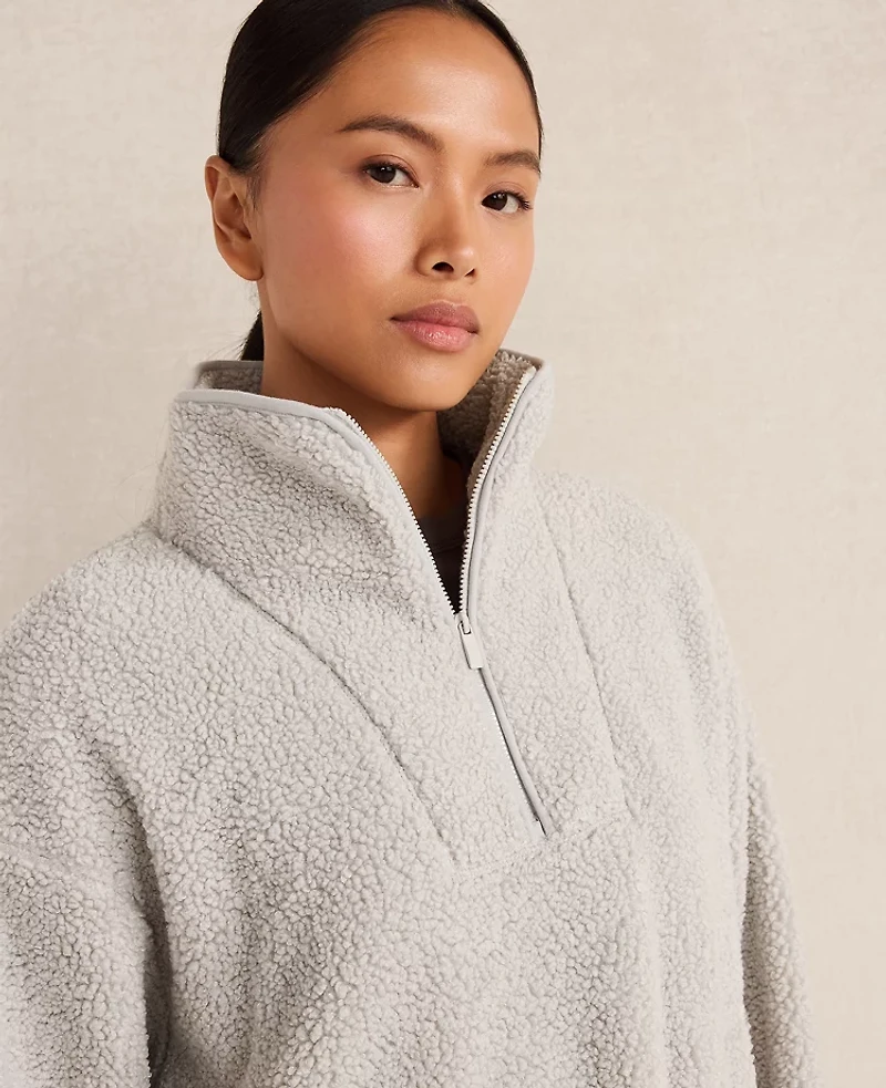 Ann Taylor Haven Well Within Sherpa Half-Zip Mock Neck Pullover Grey Mist Women's