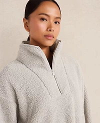 Ann Taylor Haven Well Within Sherpa Half-Zip Mock Neck Pullover Grey Mist Women's
