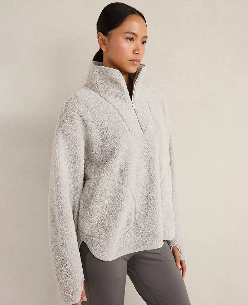 Ann Taylor Haven Well Within Sherpa Half-Zip Mock Neck Pullover Grey Mist Women's
