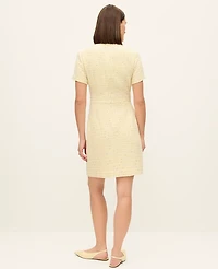 Ann Taylor Petite Tweed Button Shift Dress Speckled Yellow Multi Women's
