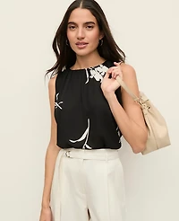 Ann Taylor Floral Mixed Media Gathered Top Black Women's