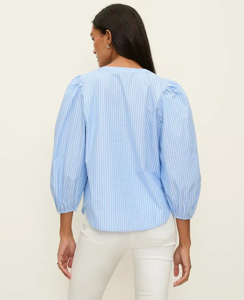 Ann Taylor Petite Striped V-neck Blouse Pure Azure Women's