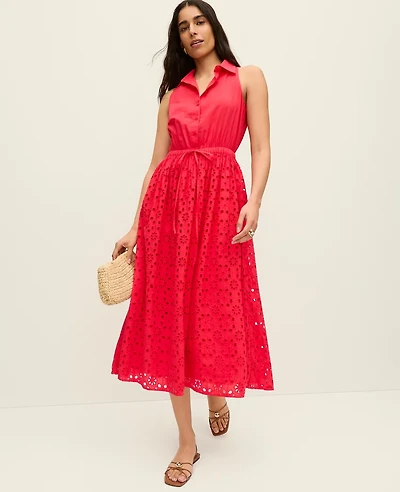 Ann Taylor Petite Eyelet Halter Maxi Dress Smoldering Red Women's