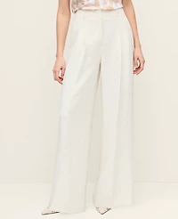 Ann Taylor The Pleated Wide-Leg Pant Textured Crepe Winter White Women's