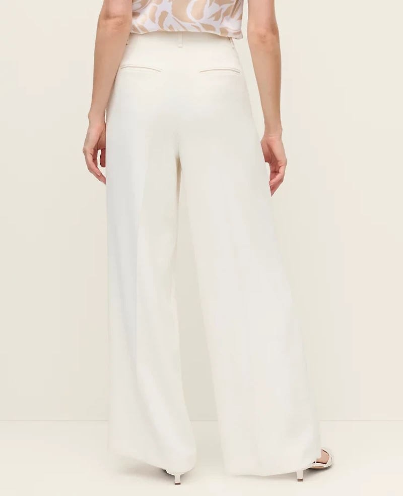 Ann Taylor The Pleated Wide-Leg Pant Textured Crepe Winter White Women's