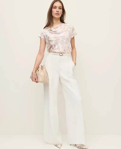 Ann Taylor The Pleated Wide-Leg Pant Textured Crepe Winter White Women's