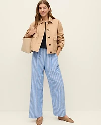 Ann Taylor Weekend Collection Striped Pull On Wide-Leg Pant Linen Medium Blue/ White Stripe Women's