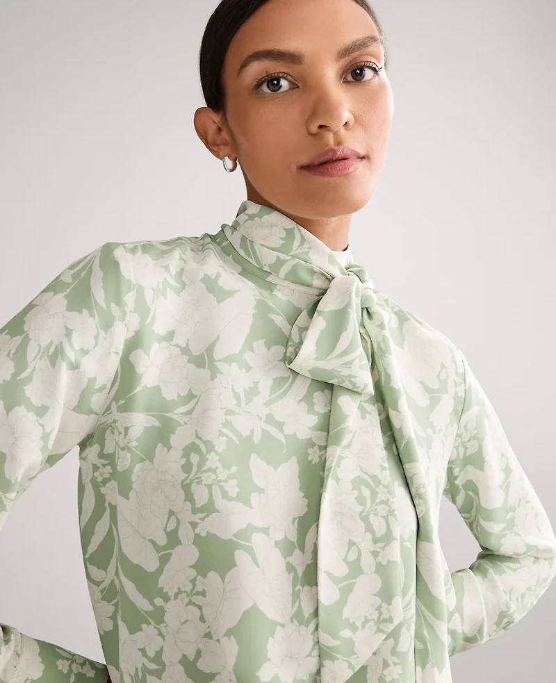Ann Taylor Petite Floral Bow Blouse Aqua Foam Women's