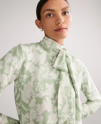 Ann Taylor Petite Floral Bow Blouse Aqua Foam Women's
