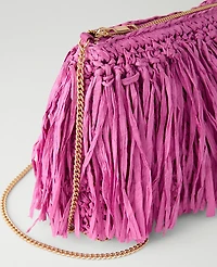 Ann Taylor Raffia Fringe Clutch Handbag Rhododendron Women's