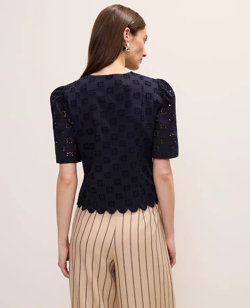 Ann Taylor Eyelet Tie Front Blouse Night Sky Women's